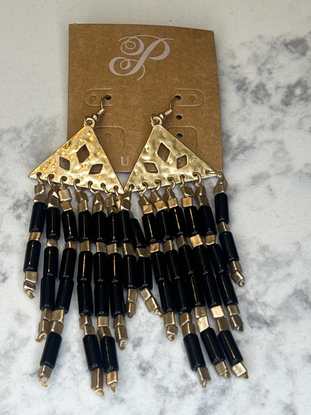 Plunder Gold and Black Beaded Fringe Earrings